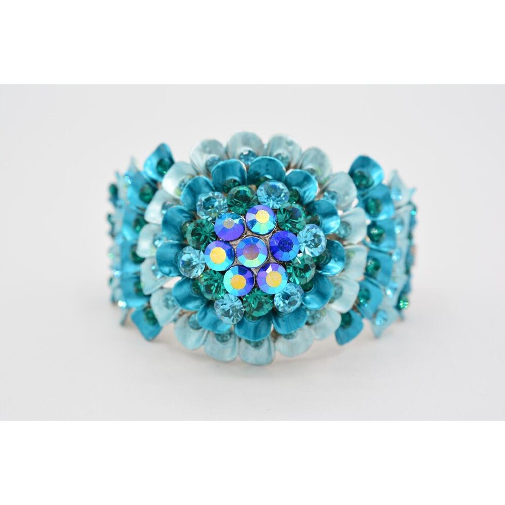 Blue Crystal Statement Bangle Bracelet Silver Spa… - image 8